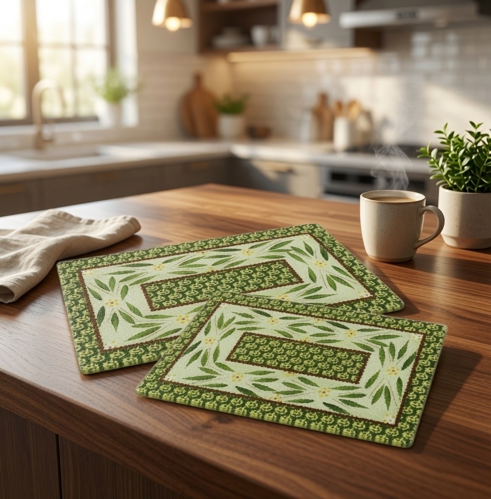 Vintage Temptations by Tara Old World Green Glass Trivets Set of 2 Hot Plate EXC